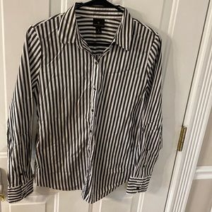 women’s small gray and white striped long sleeve button up blouse